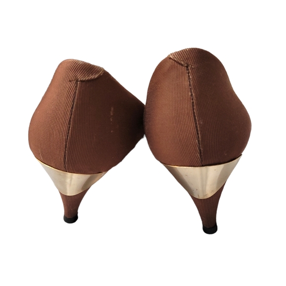 CHARLES KAMMER PARIS BROWN RIBBED GOLD TIP CLOSE TOE 3IN HEELS SIZE 36.5 - Picture 3 of 11